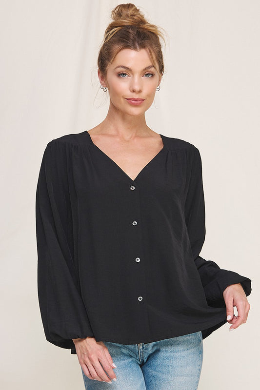 "Alley" Flowy Button Front Long Sleeve Top