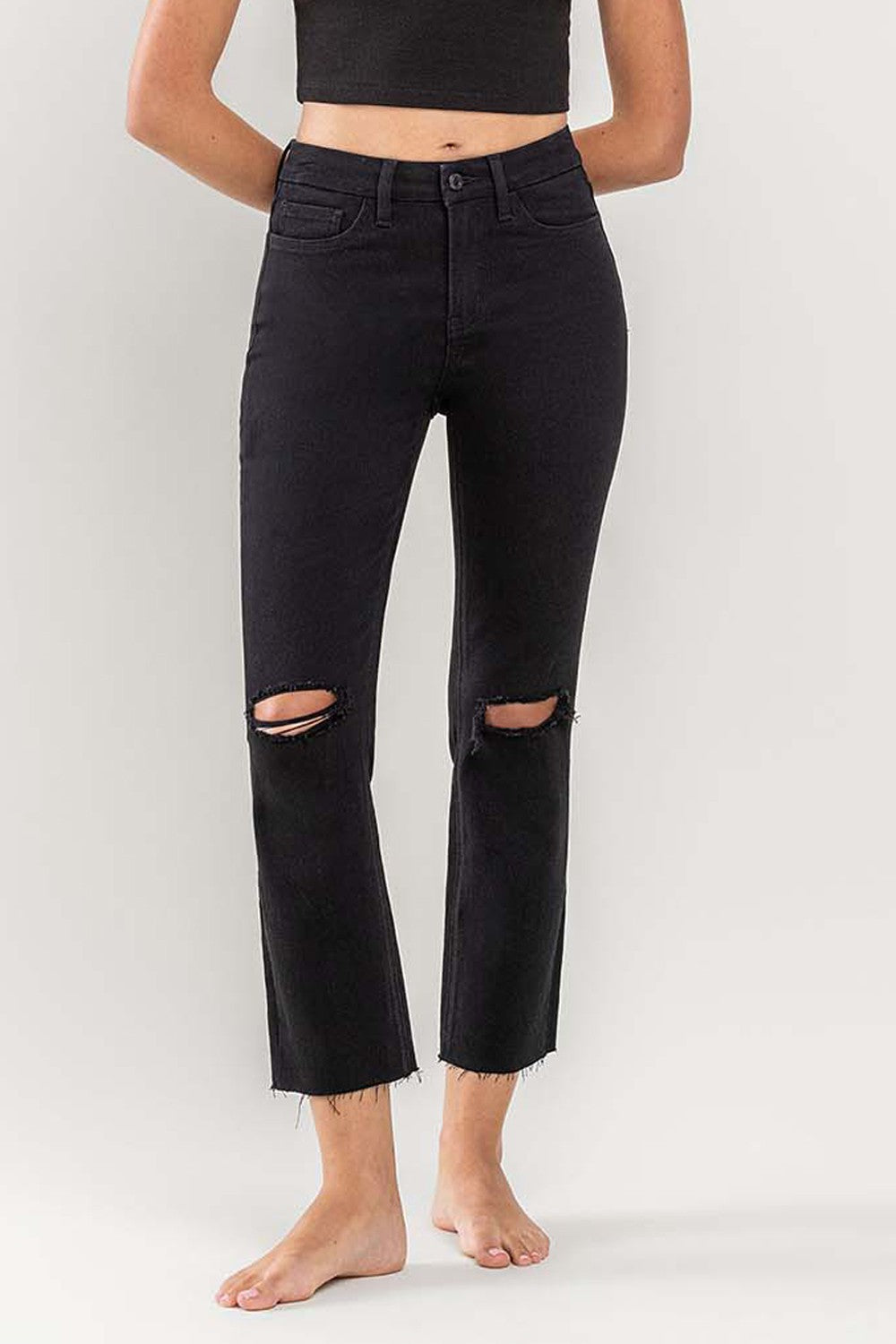 High Rise Crop Slim Black Jeans