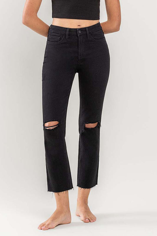 High Rise Crop Slim Black Jeans