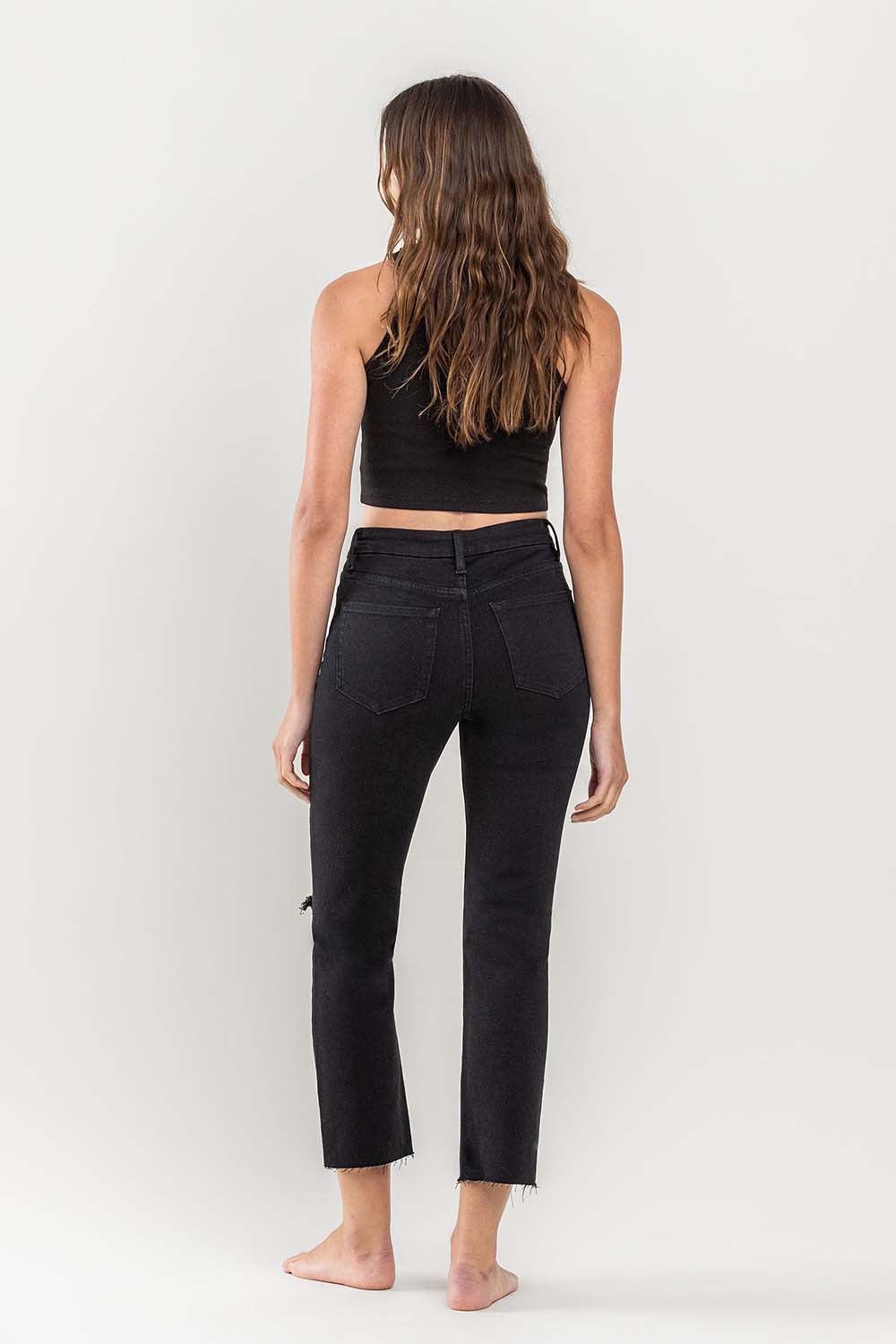 High Rise Crop Slim Black Jeans