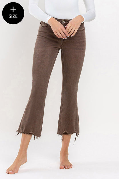 Vervet Plus Size High Rise Distressed Hem Crop Flare Jean