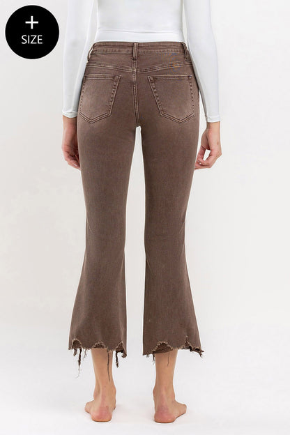 Vervet Plus Size High Rise Distressed Hem Crop Flare Jean