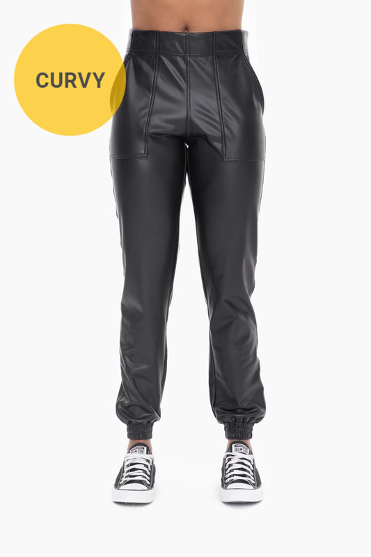 Mono B Black Faux Leather Soft Touch Joggers