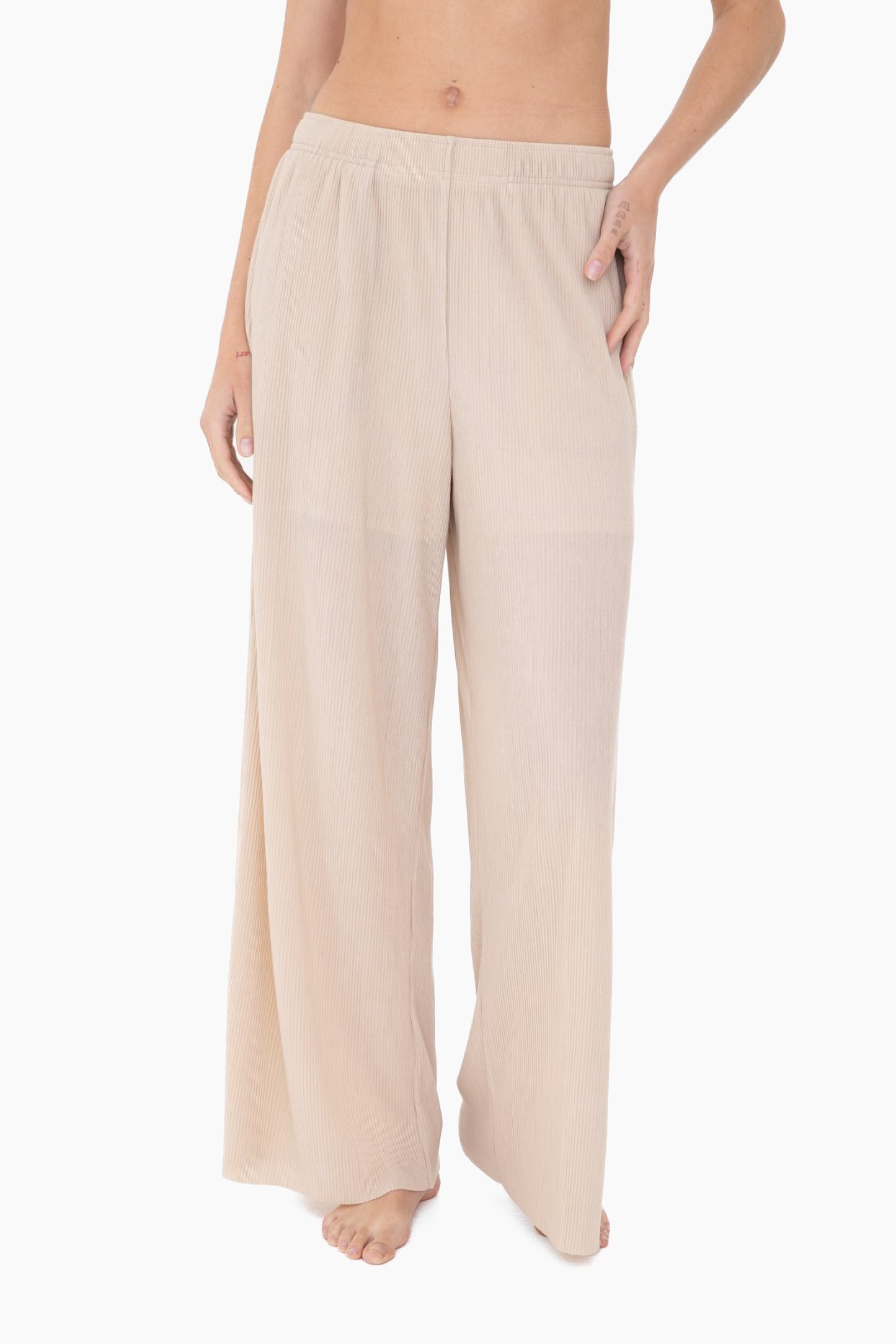 MONO B Micro Natural Pleated Wide Leg Pants