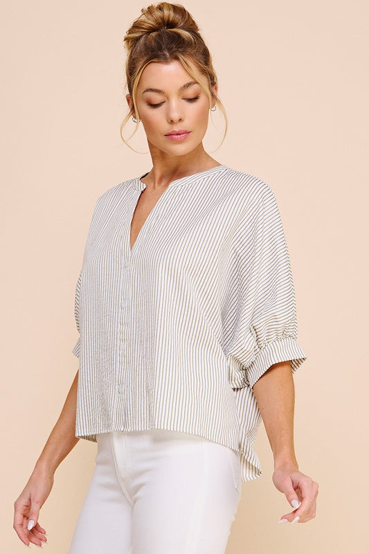 Airy Pinstripe Seersucker Dolman Blouse