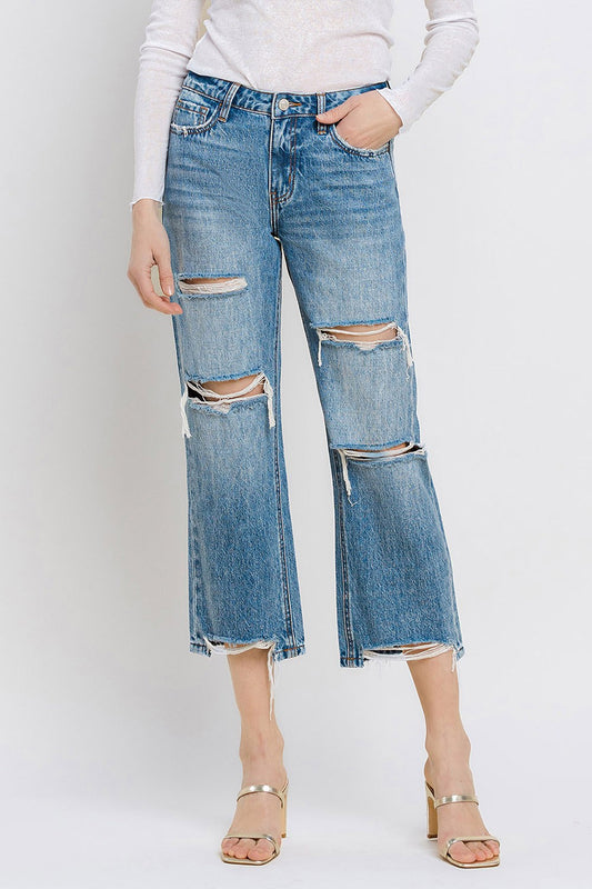 Lovervet High Rise Relaxed Straight Distressed Jeans