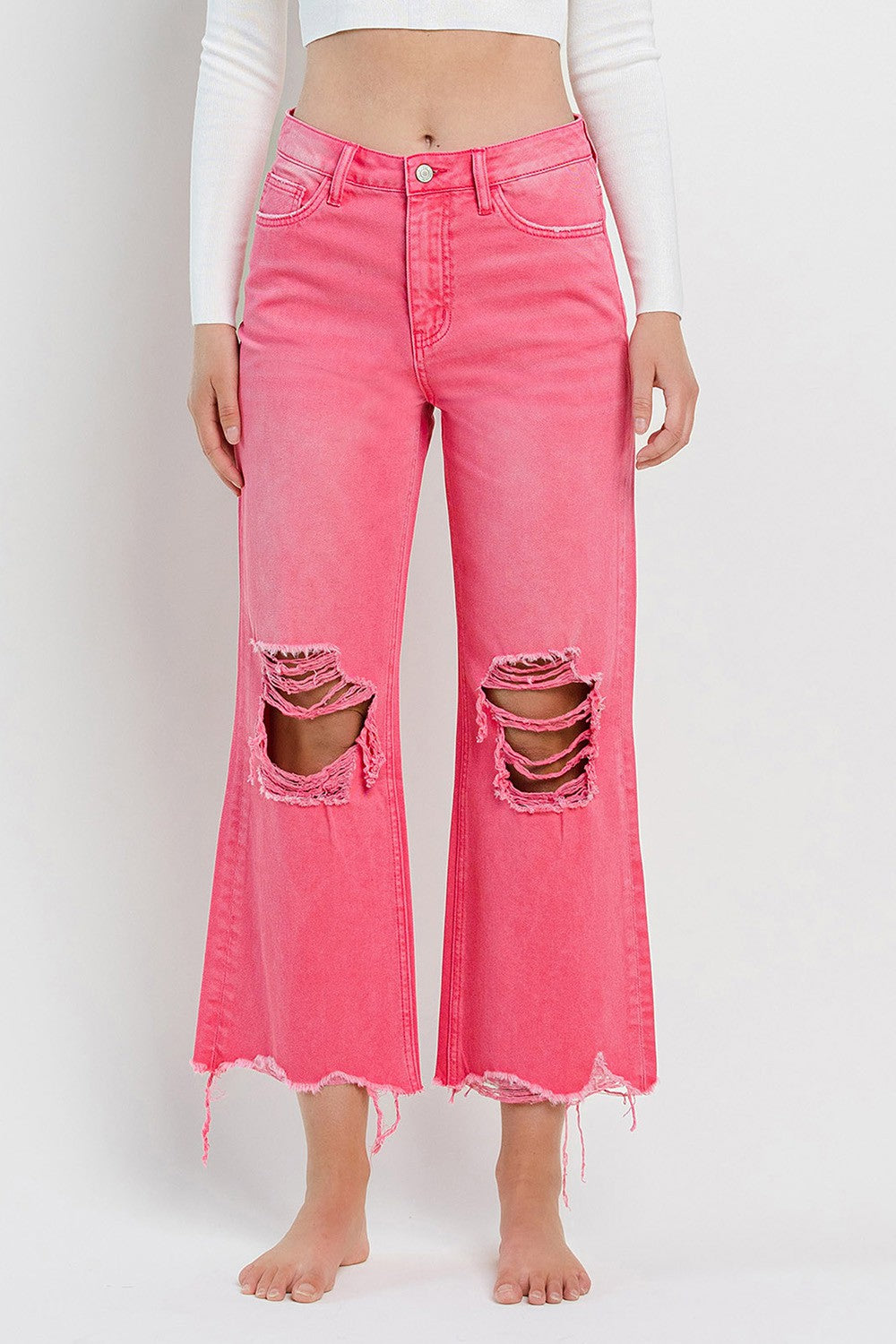 Vervet Hot Pink 90's Vintage High Rise Crop Flare Jeans