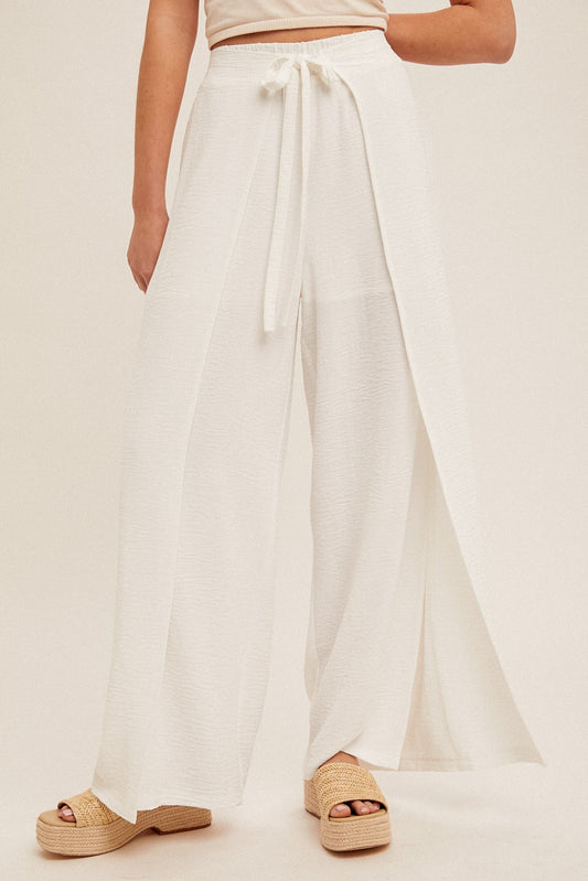 "Zara" White Wide Leg Wrap Waist Pants