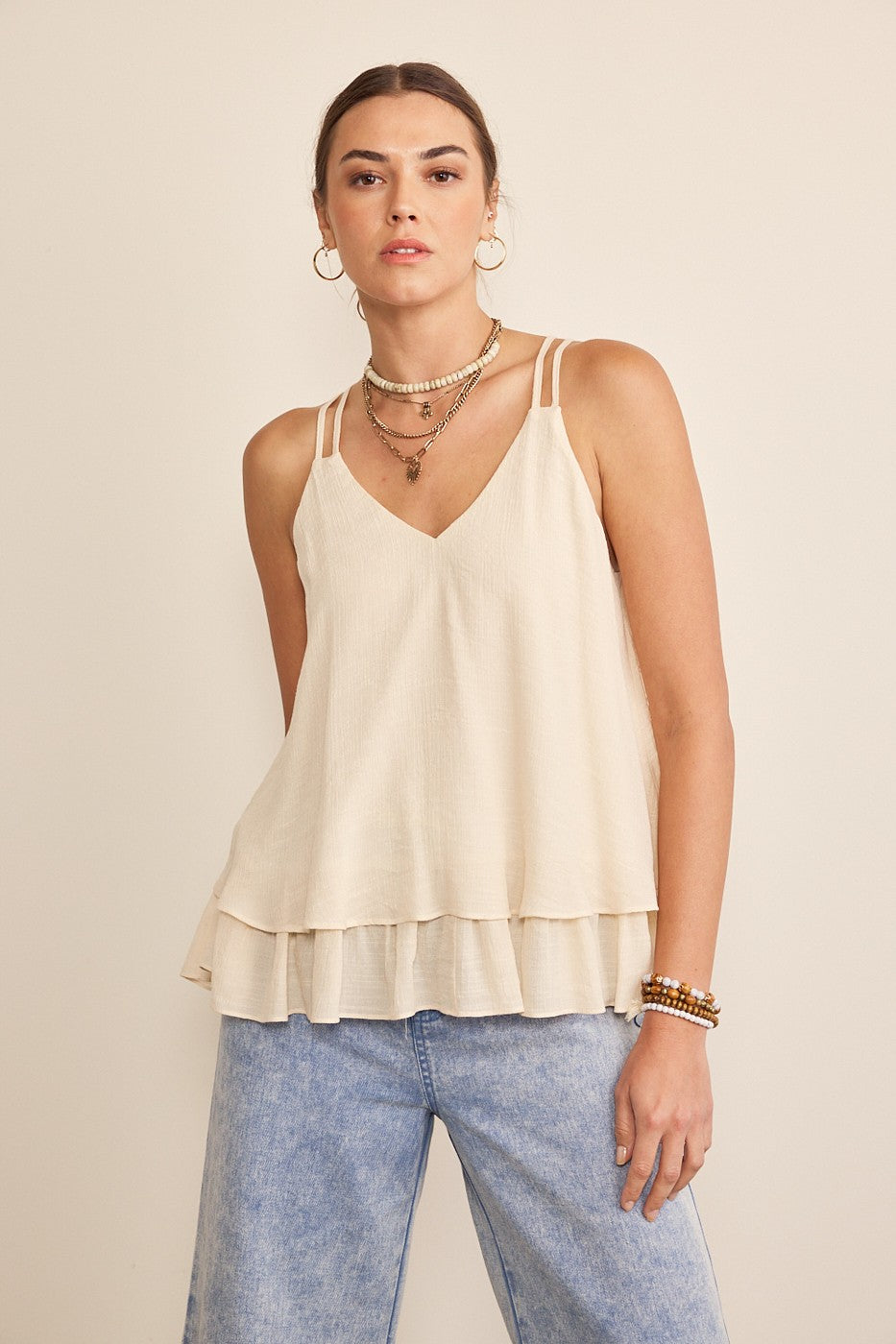 "Natalee" Textured Blouse In Double Layered Ruffles