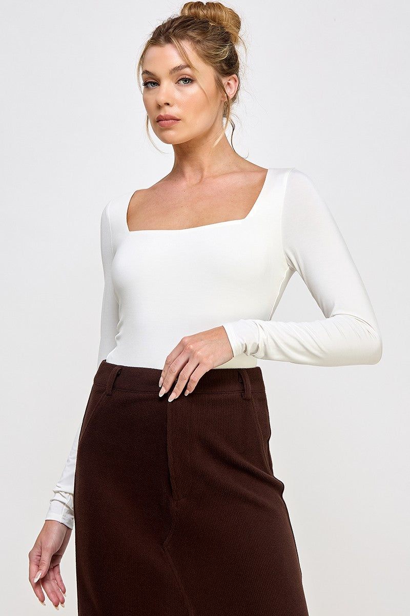 "Allie" Long Sleeve Square Neck Contour Bodysuit