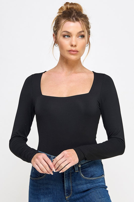 "Allie" Long Sleeve Square Neck Contour Bodysuit