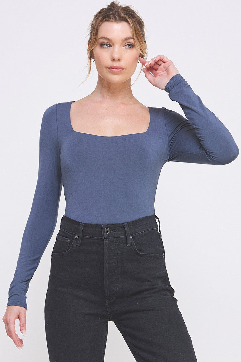 "Allie" Long Sleeve Square Neck Contour Bodysuit