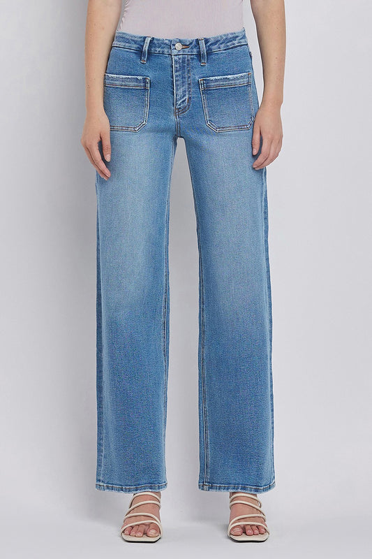 High Rise Front Patch Pocket Wide Leg