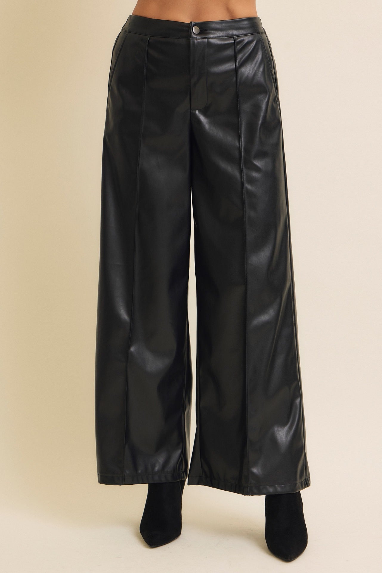 Vegan Leather Wide-Leg Pants