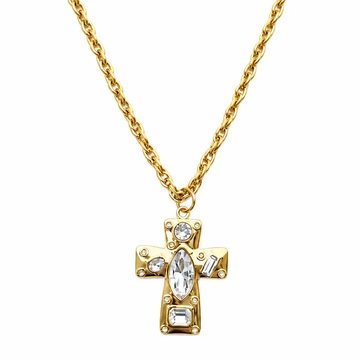 SAVVY BLING Jeweled Icon Cross Necklace