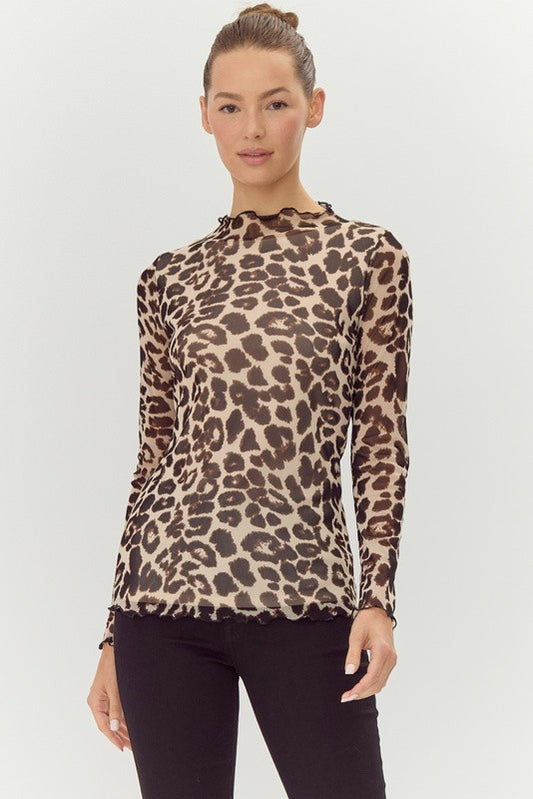 "Mikaela" Mesh Cheetah Print Top