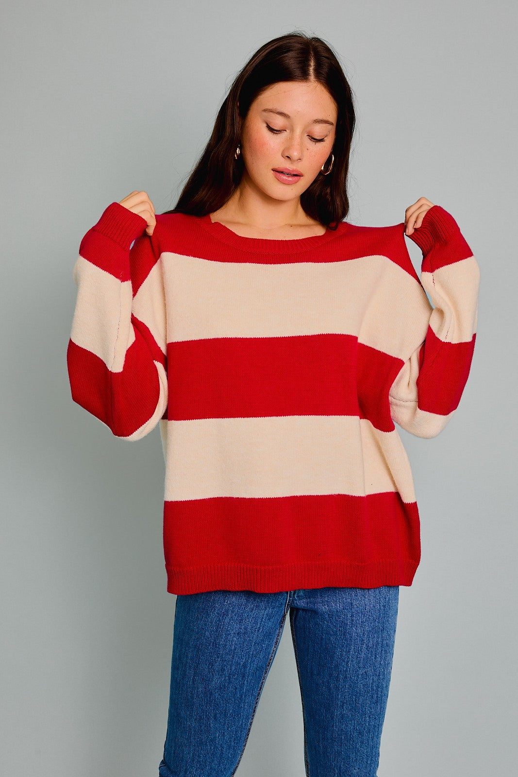 "Candy" Red/Cream Striped Sweater