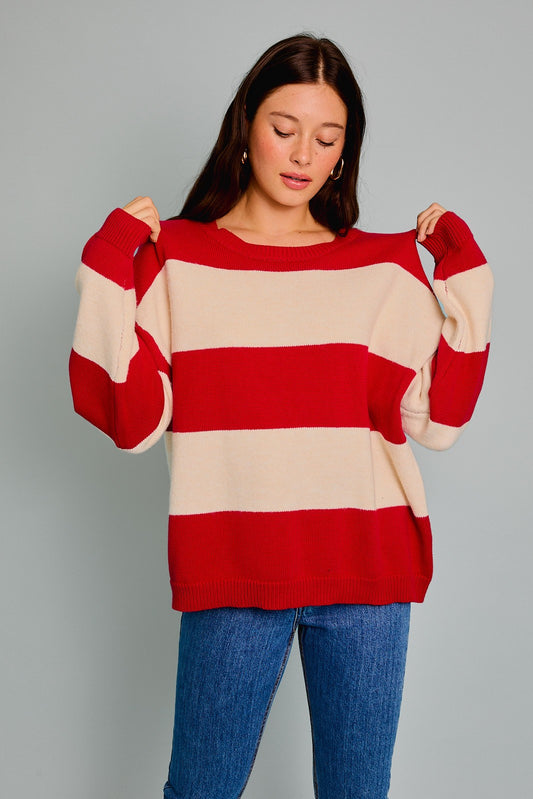 "Candy" Red/Cream Striped Sweater