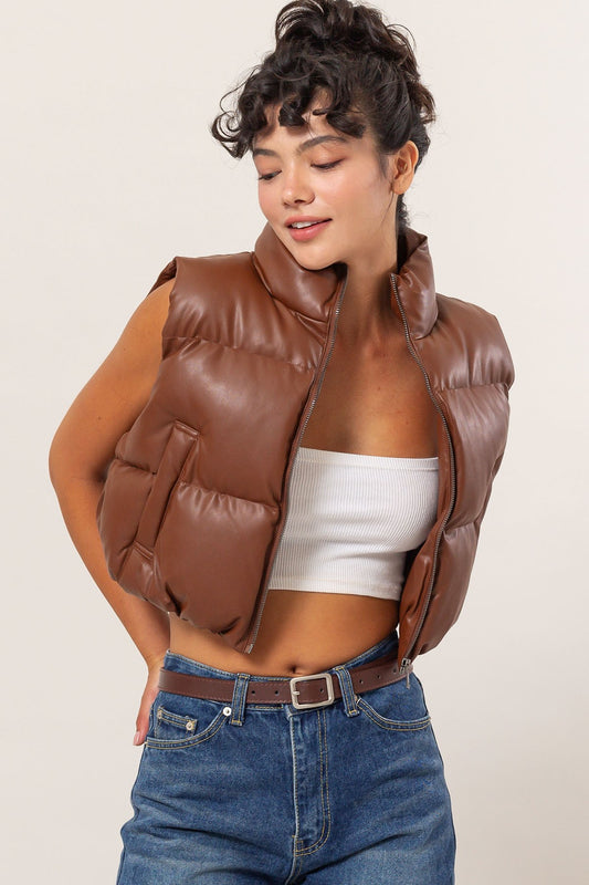 "Crop Chic'" Faux Lather Vest