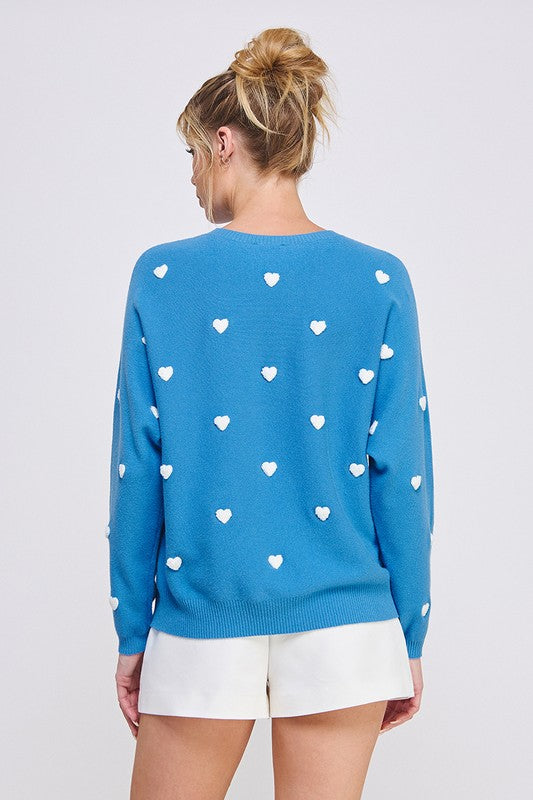 "Feeling Pretty" Blue and White heart sweater