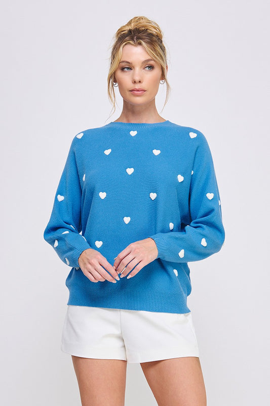 "Feeling Pretty" Blue and White heart sweater