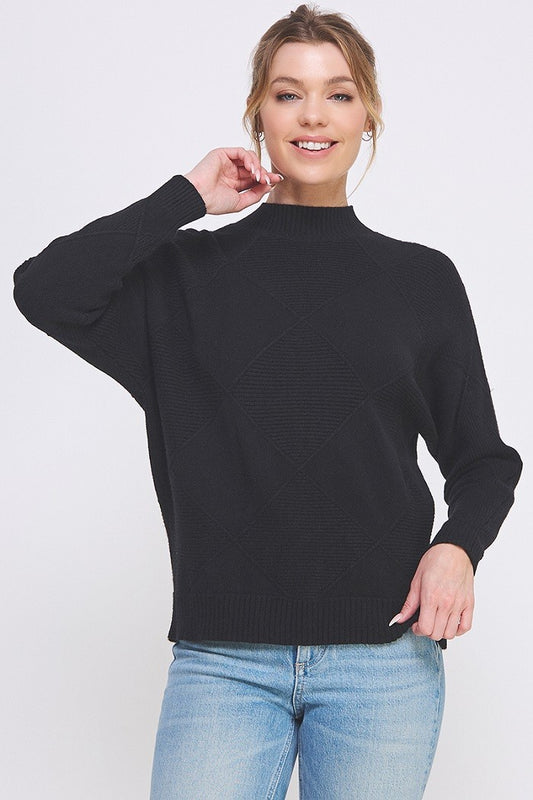 "Maisy" Curvy Black Textured Sweater