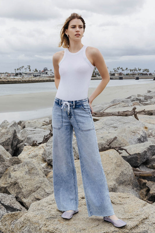 Flying Monkey High Rise Draw String Wide Leg Jeans