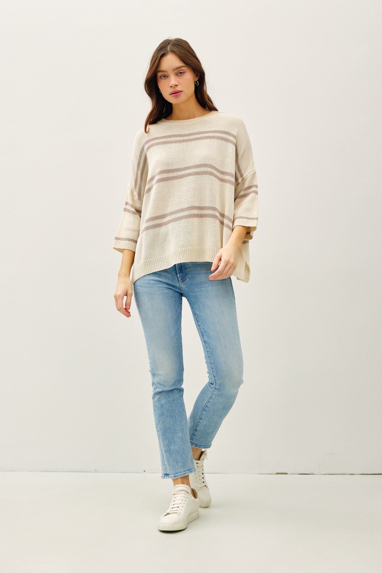 "Stormy" 3/4 Striped Lightweight Sweater