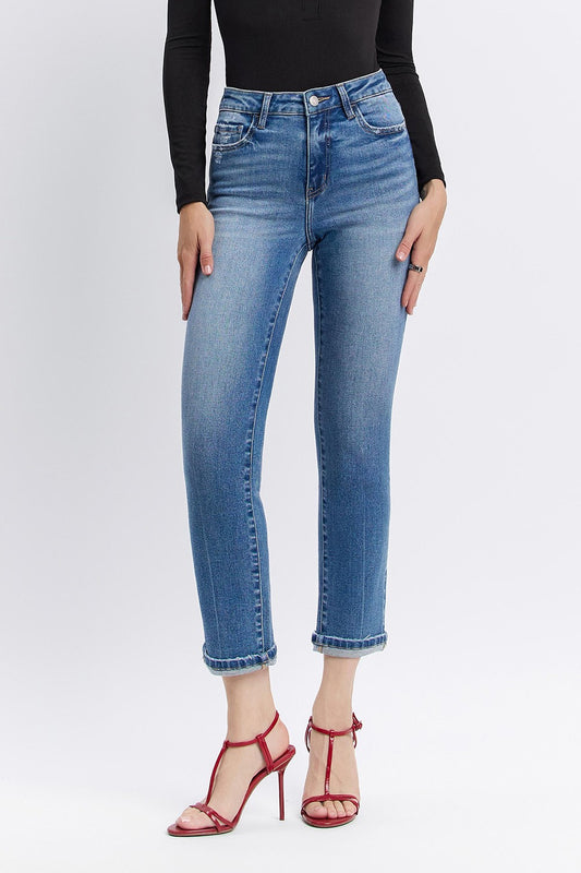 High Rise Cuffed Slim Straight