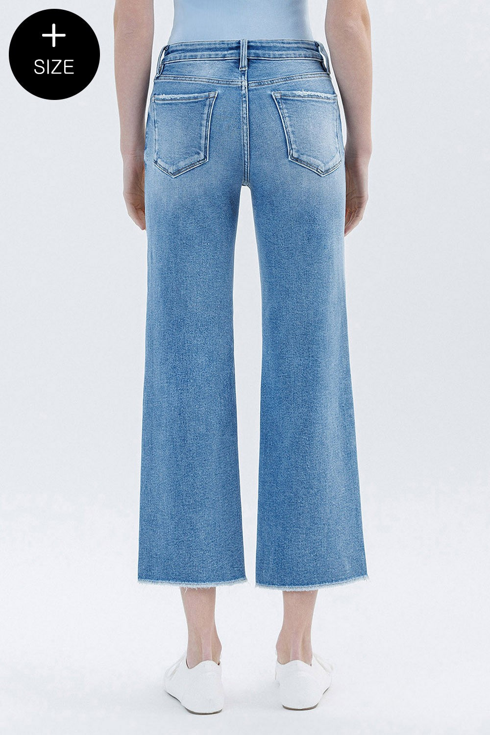 Lovervet Plus High Rise Raw Hem Crop Slim Wide Leg Jeans