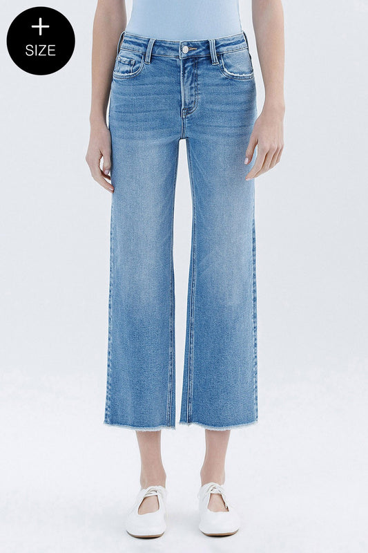 Lovervet Plus High Rise Raw Hem Crop Slim Wide Leg Jeans