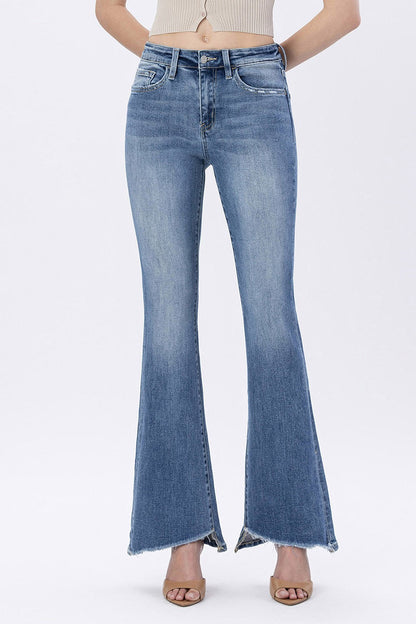 Vervet High Rise Slant Cut Hem Flare Jeans