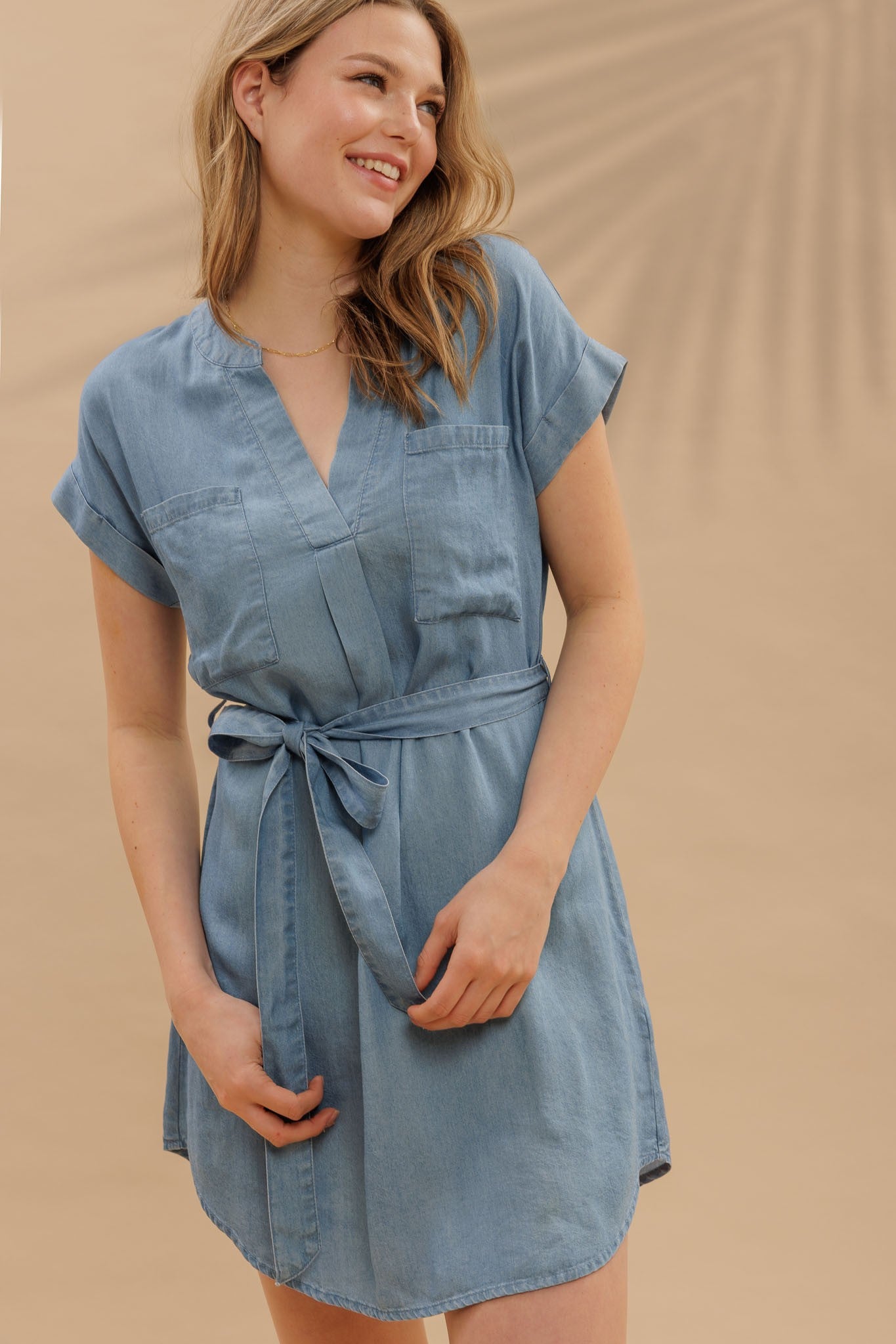 "Lisa" Back Button Detail Belted Dress