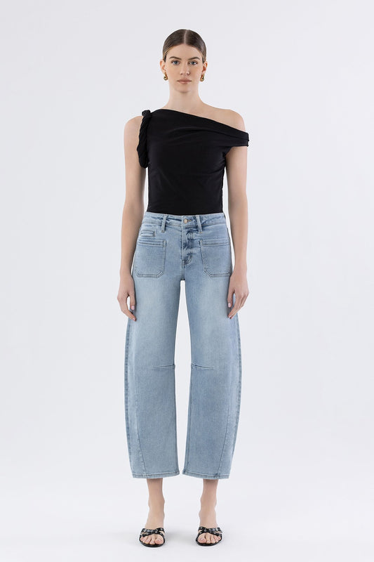 High Rise Patch Pocket Barrel Jeans