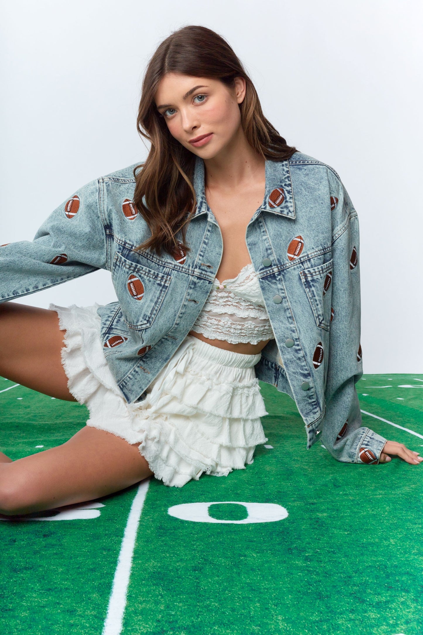 "Hail Mary" Football Embroidered Denim Jacket