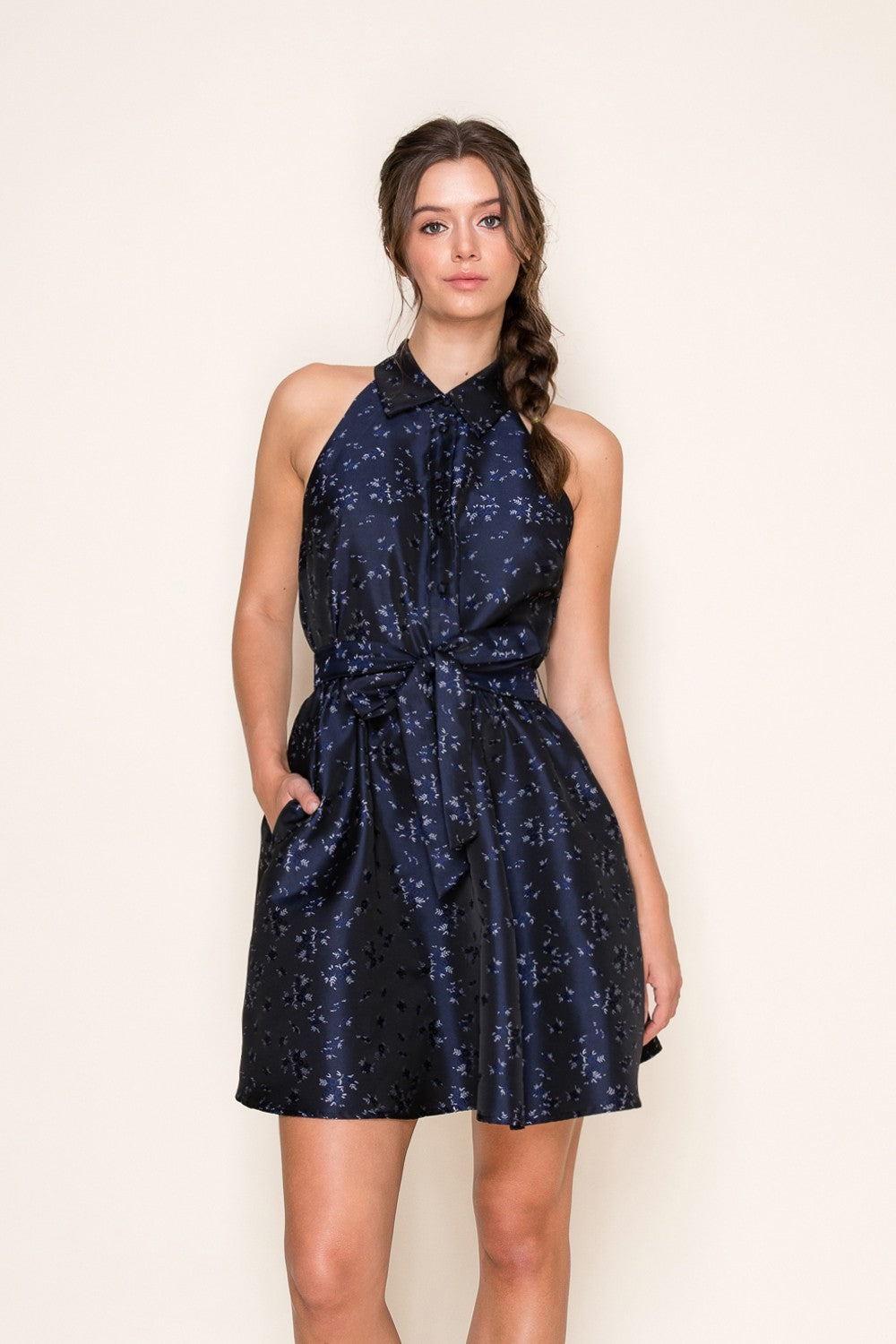"Kylie" Floral Burnout Halter Mini Dress