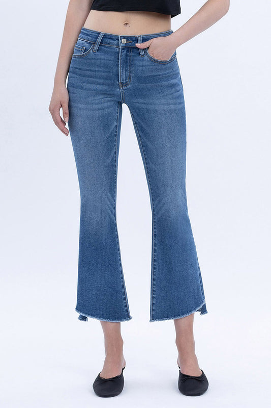 Vervet Mid Rise Raw Hem Crop Flare Jeans