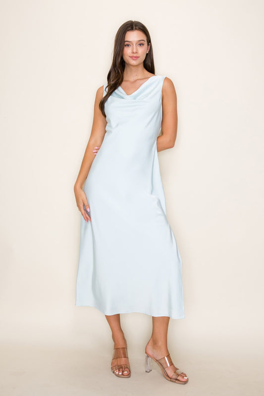 "Kimberly" Satin Cowl Neck Midi Dress (Multiple Colors)