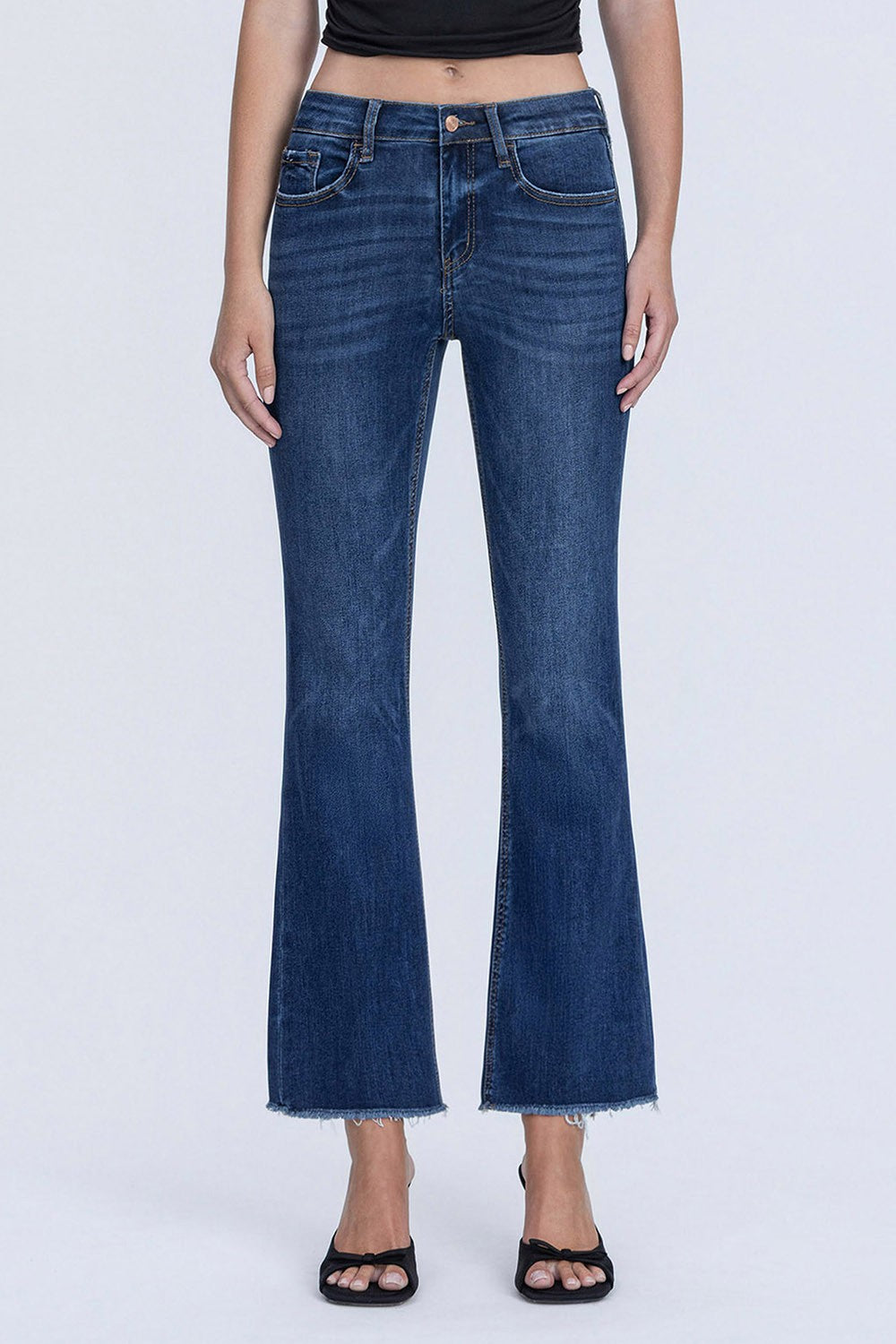 VERVET Mid Rise Raw Hem Kick Flare