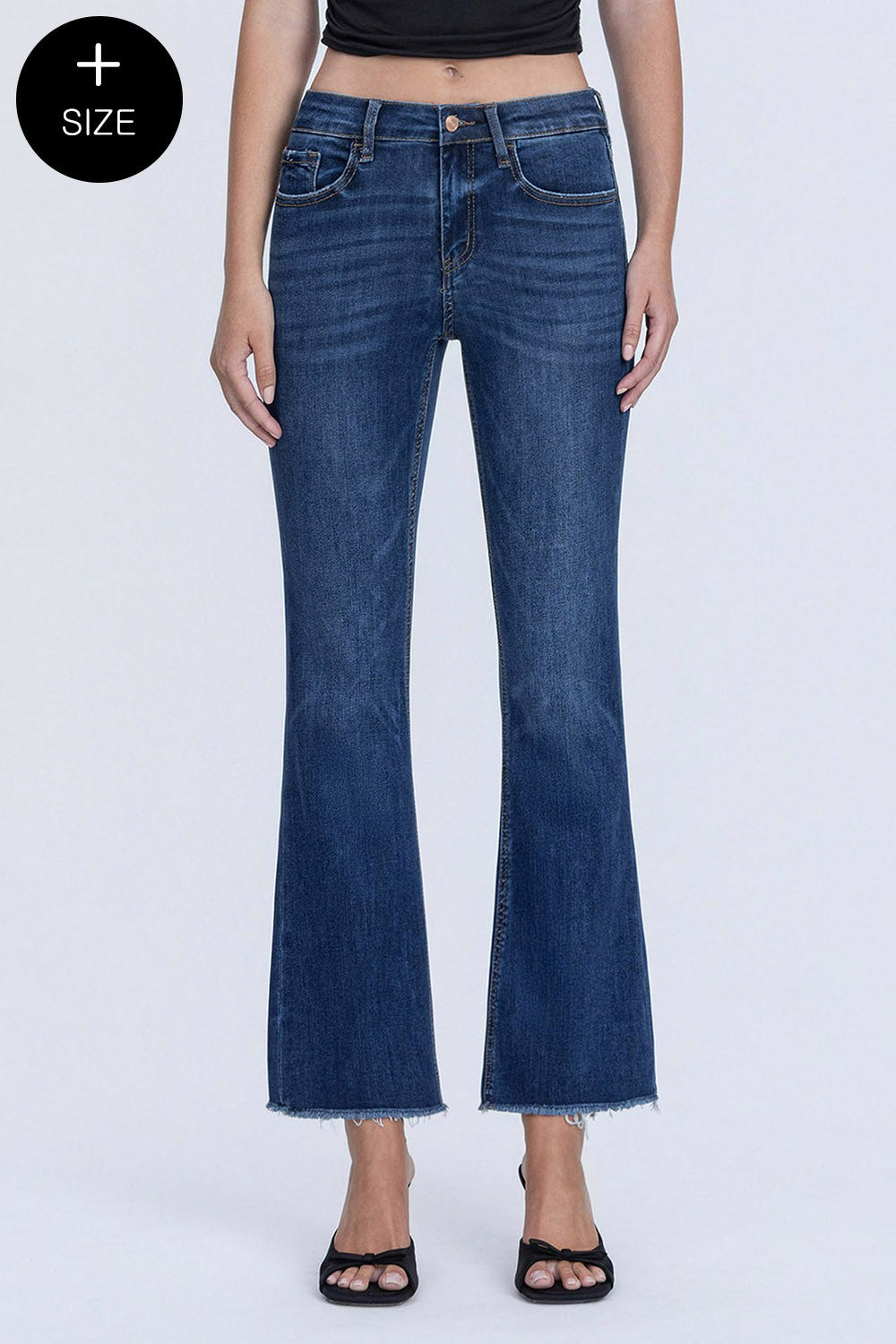 Mid Rise Raw Hem Kick Flare