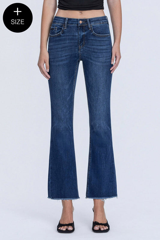 Mid Rise Raw Hem Kick Flare