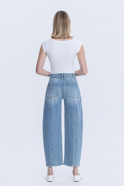 Lovervet High Rise Waist Tie Crop Wide Barrel Jeans