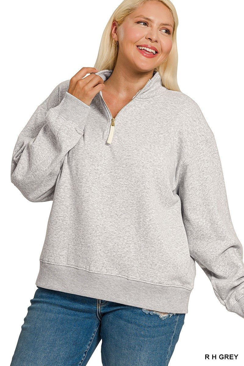 ZENANA Plus Fleece Half Zip Sweatshirt