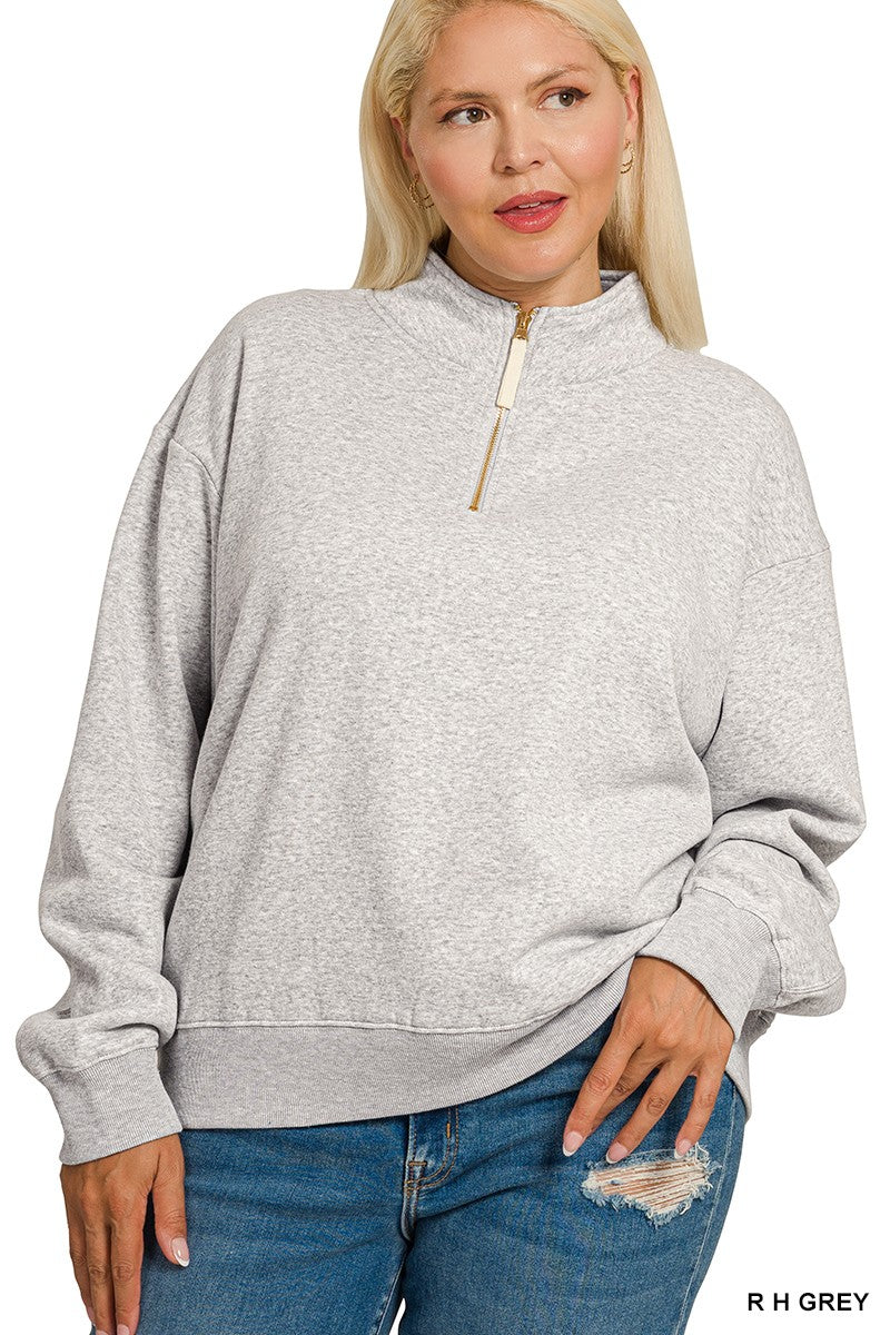 ZENANA Plus Fleece Half Zip Sweatshirt