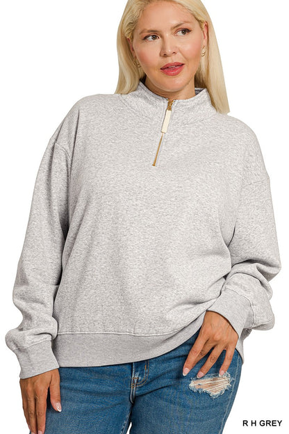 ZENANA Plus Fleece Half Zip Sweatshirt