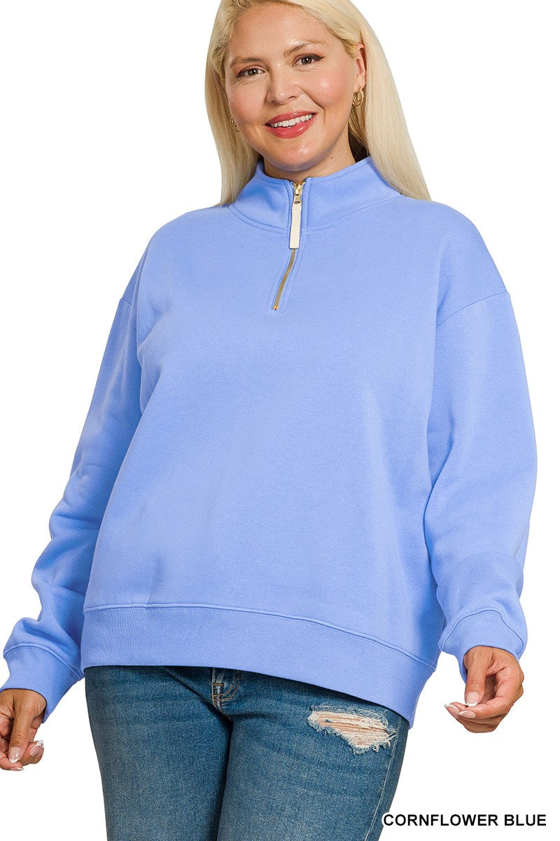 ZENANA Plus Fleece Half Zip Sweatshirt