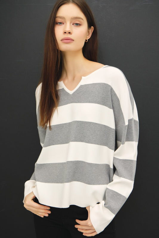 "Grace" Grey Stripe Lightweight Sweater