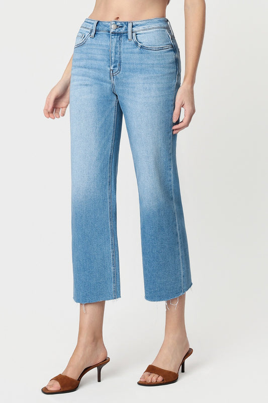Flying Monkey High Rise Raw Hem Crop Slim Wide Jeans