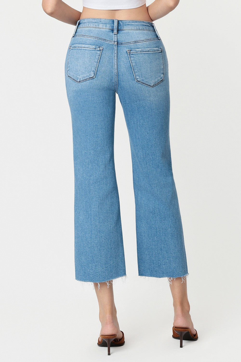 Flying Monkey High Rise Raw Hem Crop Slim Wide Jeans