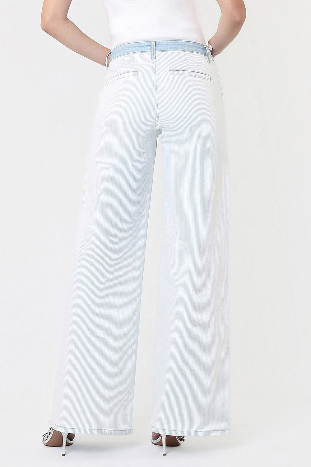 Vervet Contrast Waist Light Wash Striped Wide Leg